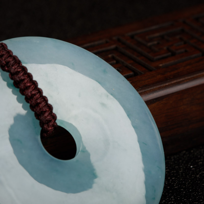 缅甸天然糯冰种翡翠平安扣吊坠-红掌柜