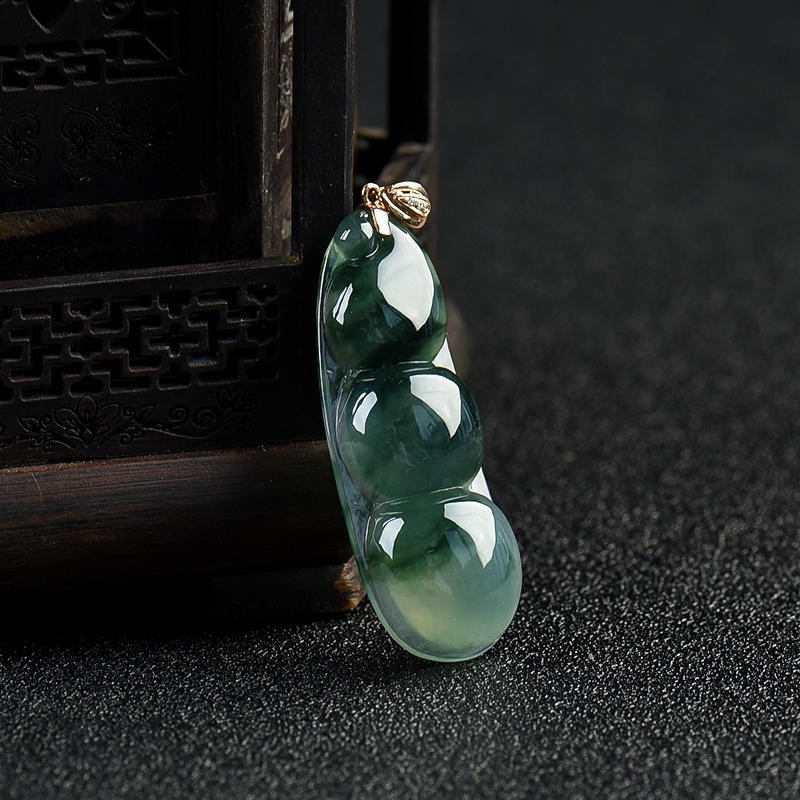 天然糯冰种飘花翡翠连中三元吊坠-红掌柜