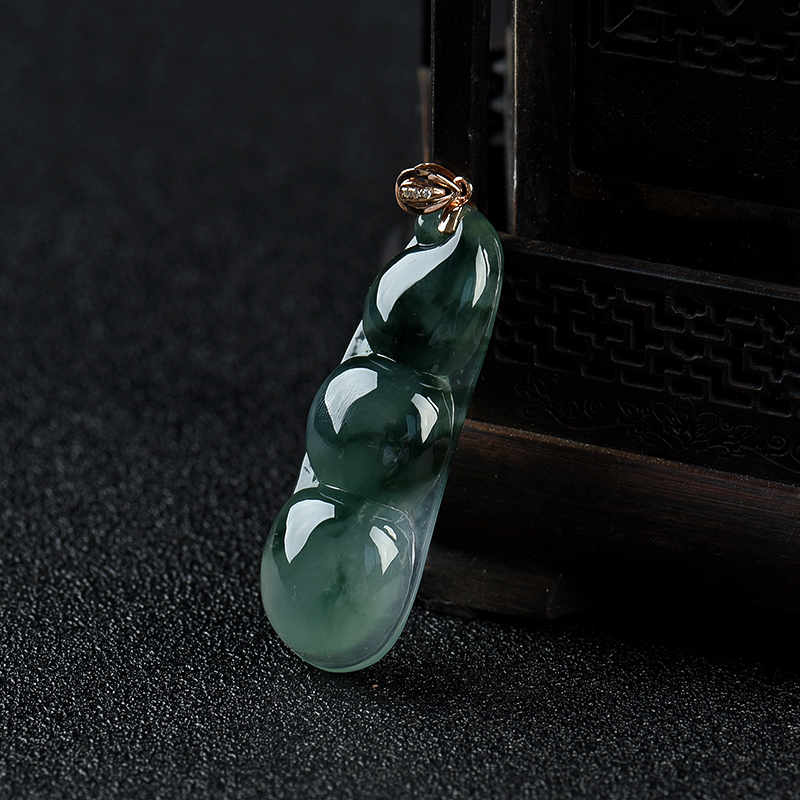 缅甸糯冰种飘花翡翠连中三元吊坠-红掌柜