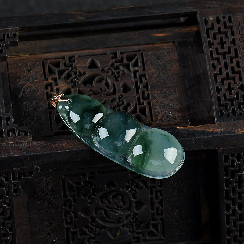 缅甸天然糯冰种翡翠连中三元吊坠-红掌柜