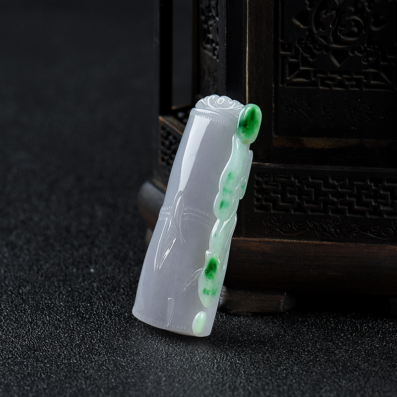 缅甸糯种春带彩翡翠节节高吊坠-红掌柜