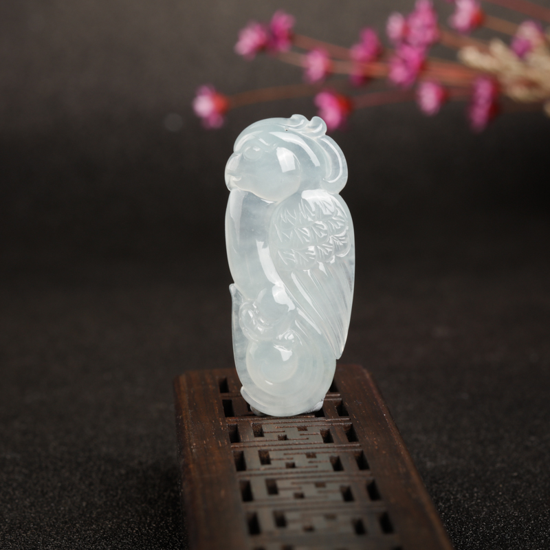 缅甸天然糯冰种翡翠英明神武吊坠-红掌柜