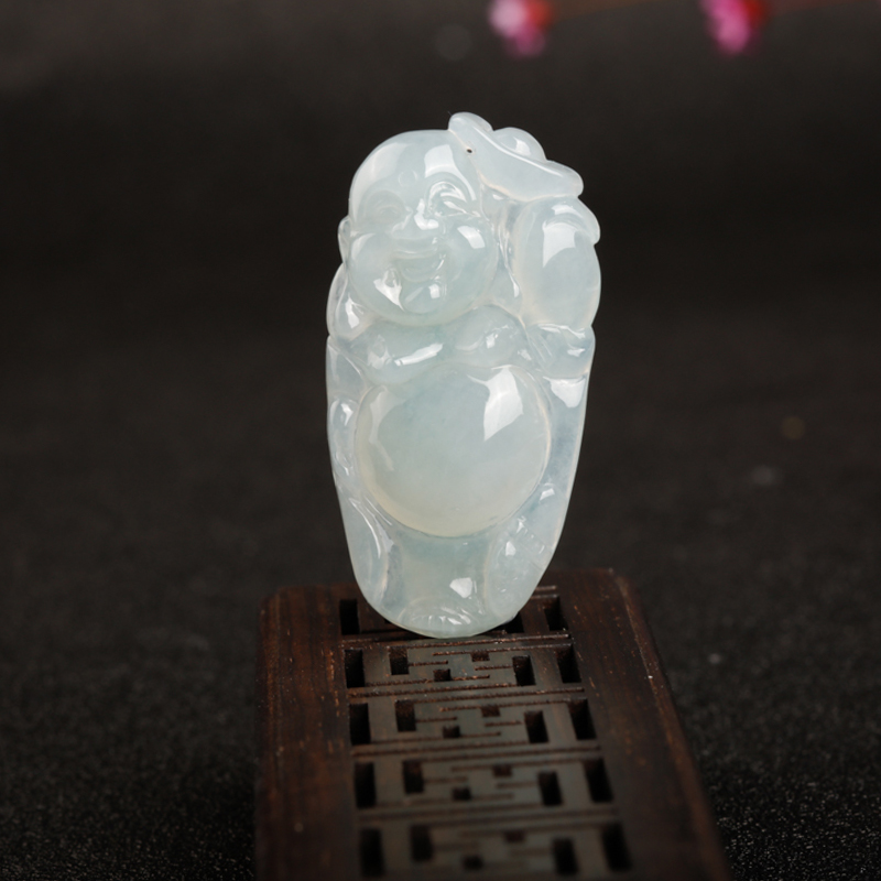 糯冰种翡翠弥勒佛吊坠-红掌柜