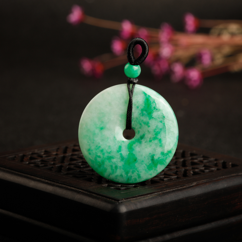 豆种飘翠翡翠平安扣吊坠-红掌柜