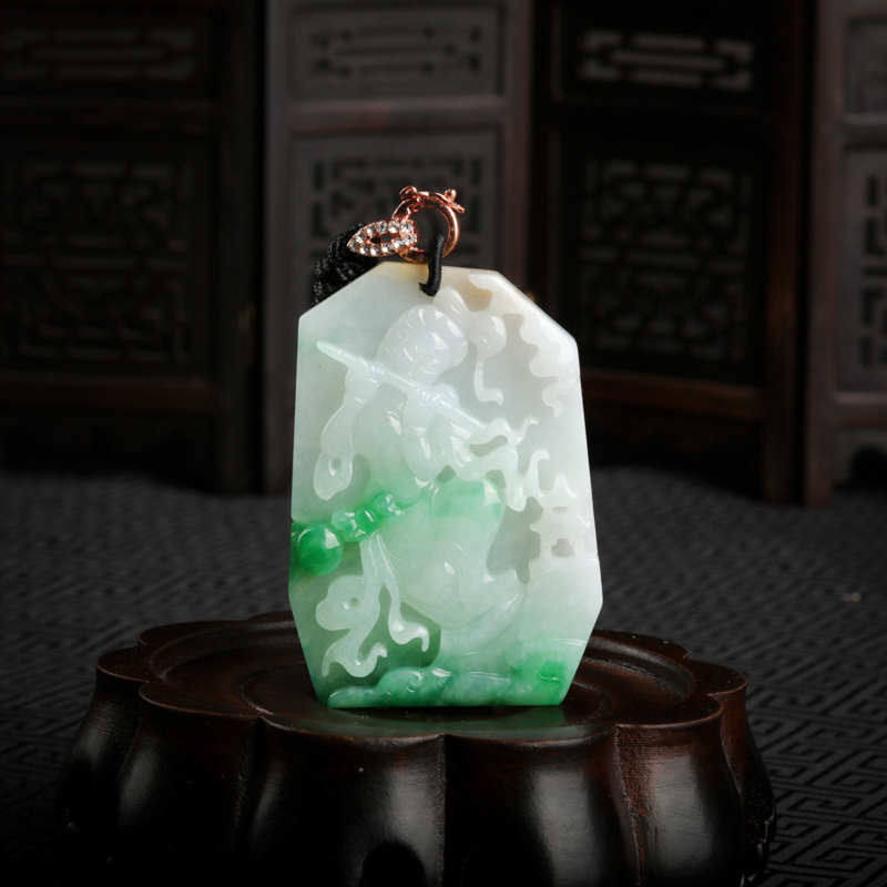 糯种飘翠翡翠歌舞升平吊坠-红掌柜