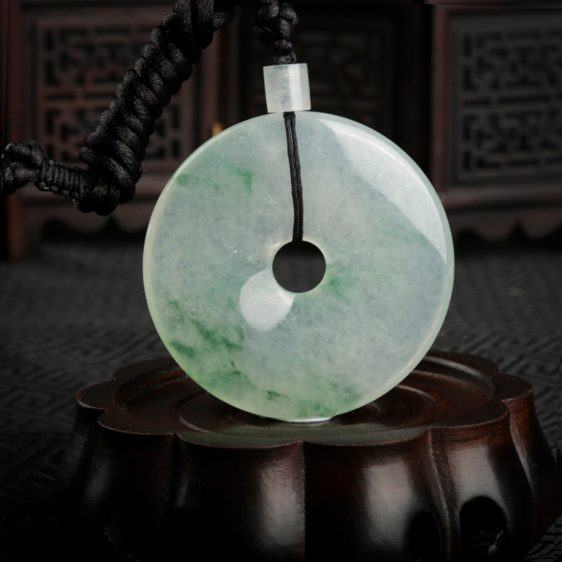 糯冰种飘花翡翠平安扣吊坠-红掌柜