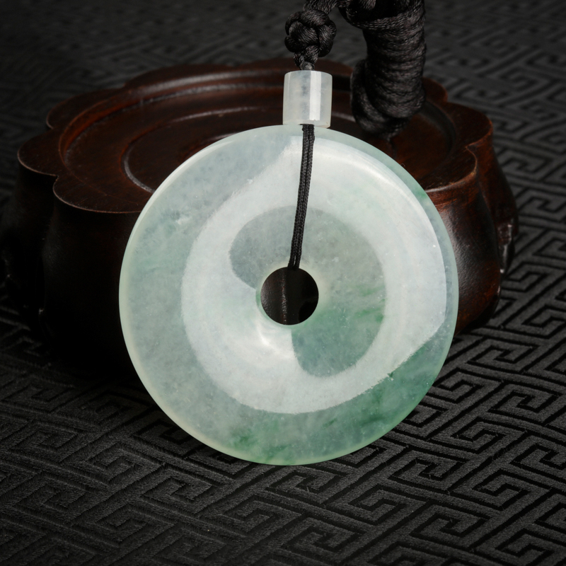 缅甸天然糯冰种飘花翡翠平安扣吊坠-红掌柜