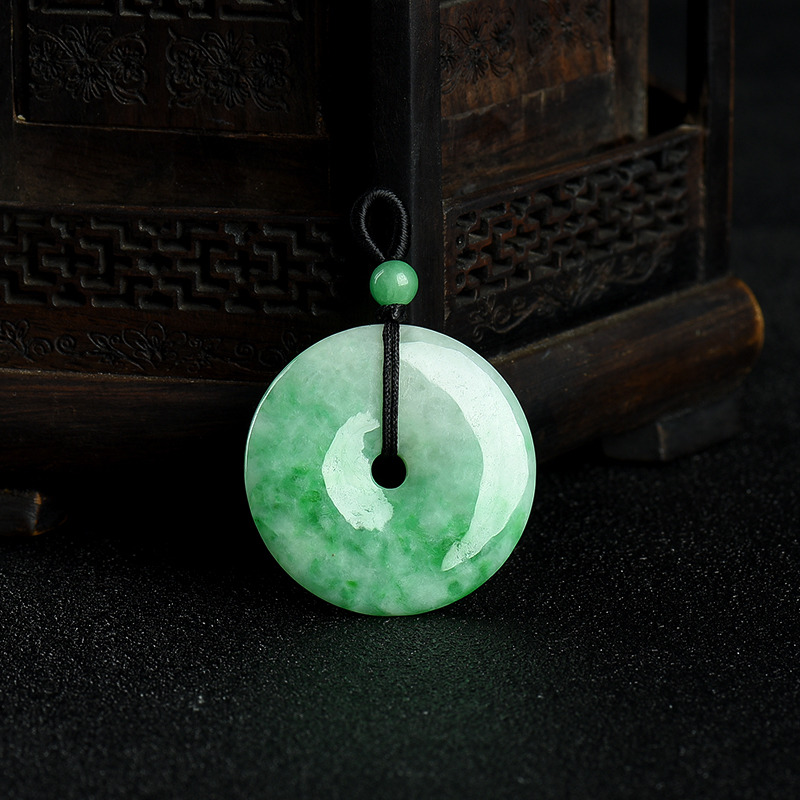豆种飘翠翡翠平安扣吊坠-红掌柜