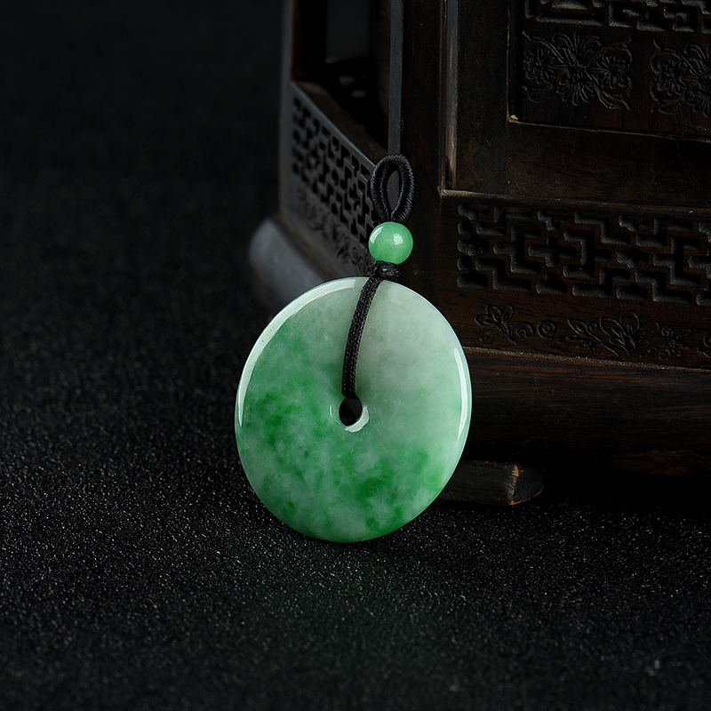 豆种翡翠平安扣吊坠-红掌柜