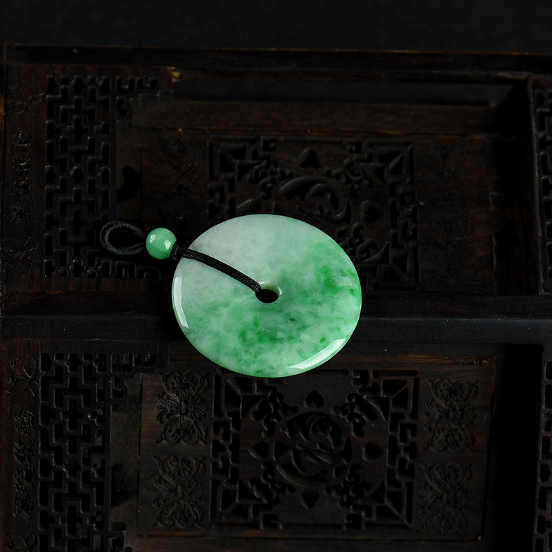 豆种飘翠翡翠平安扣-红掌柜