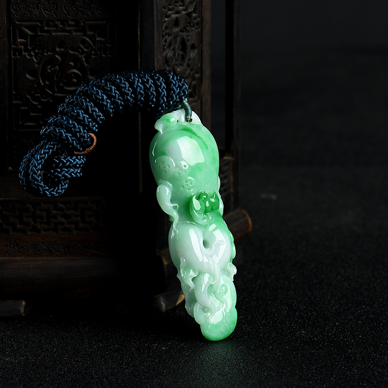 飘翠翡翠福寿双全吊坠-红掌柜