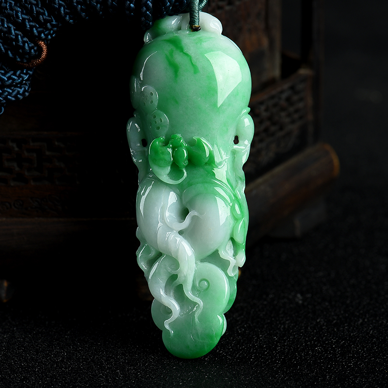 天然翡翠福寿双全吊坠-红掌柜