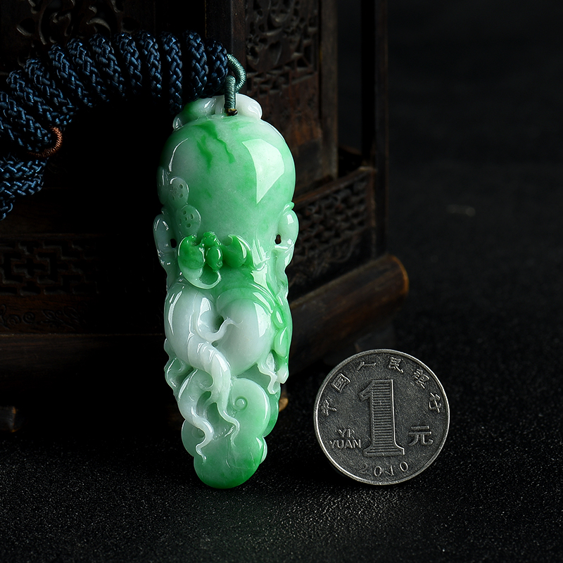 缅甸翡翠福寿双全吊坠-红掌柜