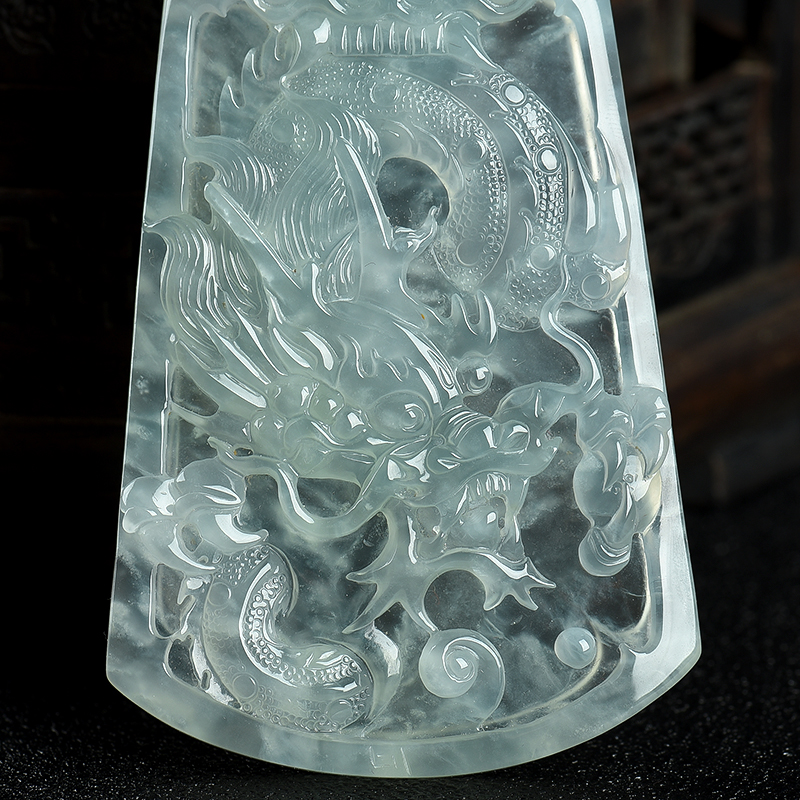 缅甸翡翠龙牌吊坠-红掌柜