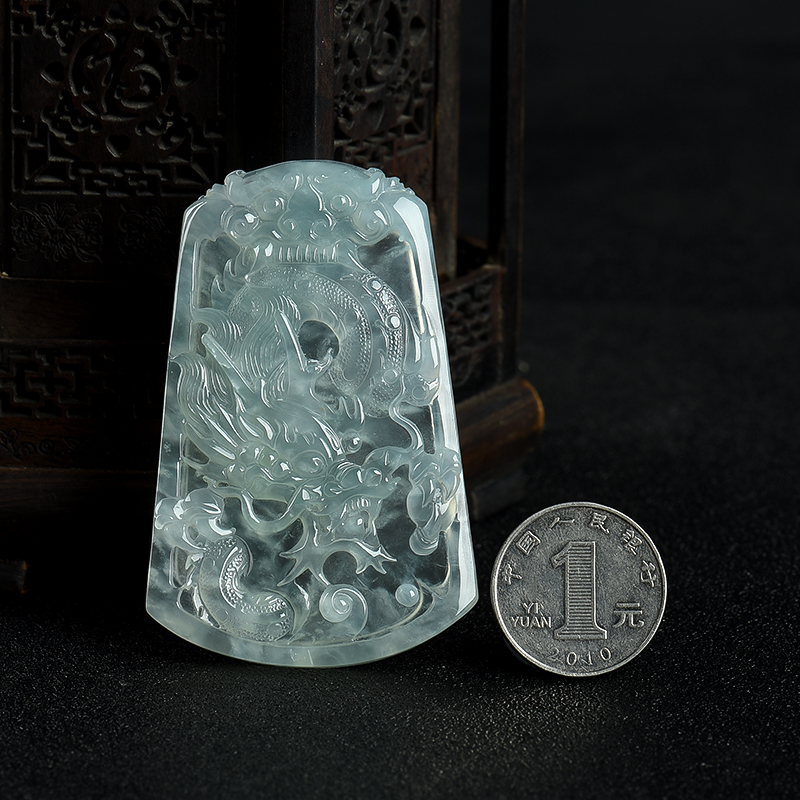 缅甸天然翡翠龙牌吊坠-红掌柜