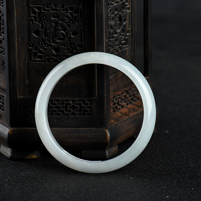 57.5mm缅甸天然豆种白色翡翠手镯-红掌柜