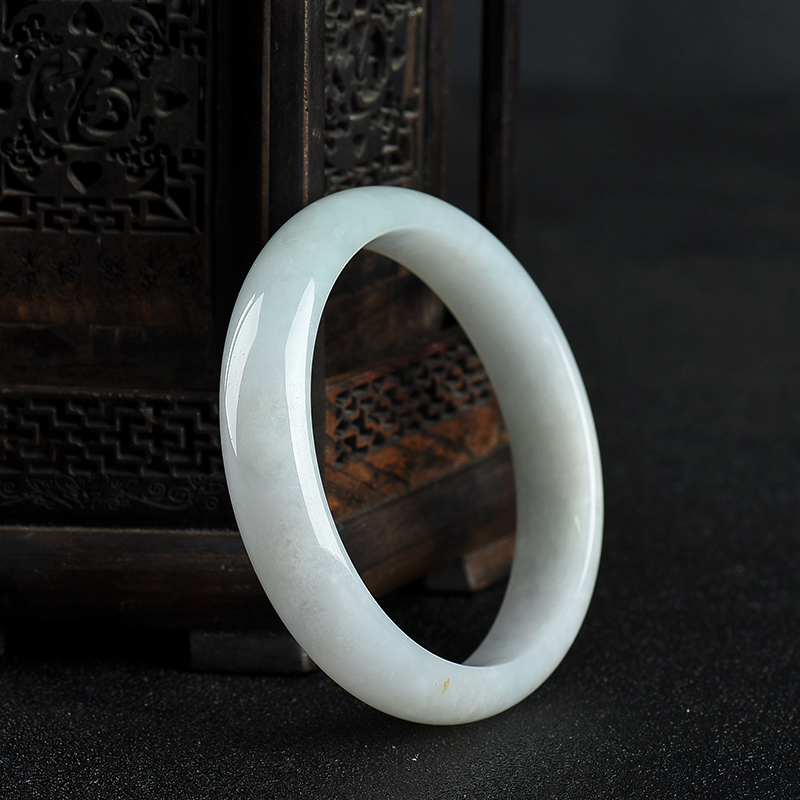 缅甸天然豆种白色翡翠手镯-红掌柜