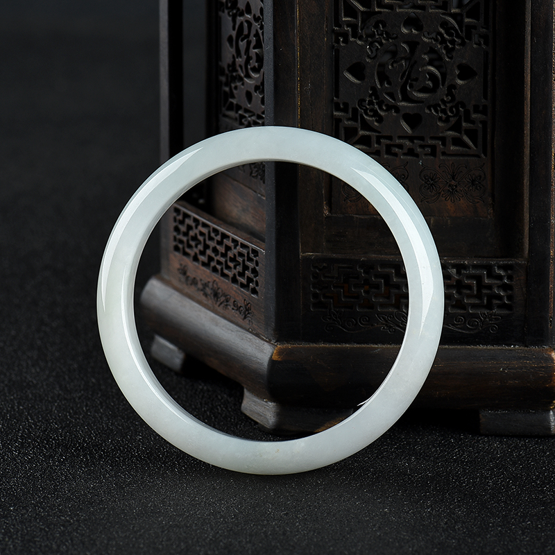 57.5mm缅甸豆种白色翡翠手镯-红掌柜