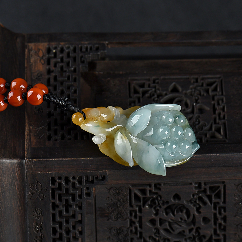 缅甸糯冰种俏色翡翠莲蓬吊坠-红掌柜