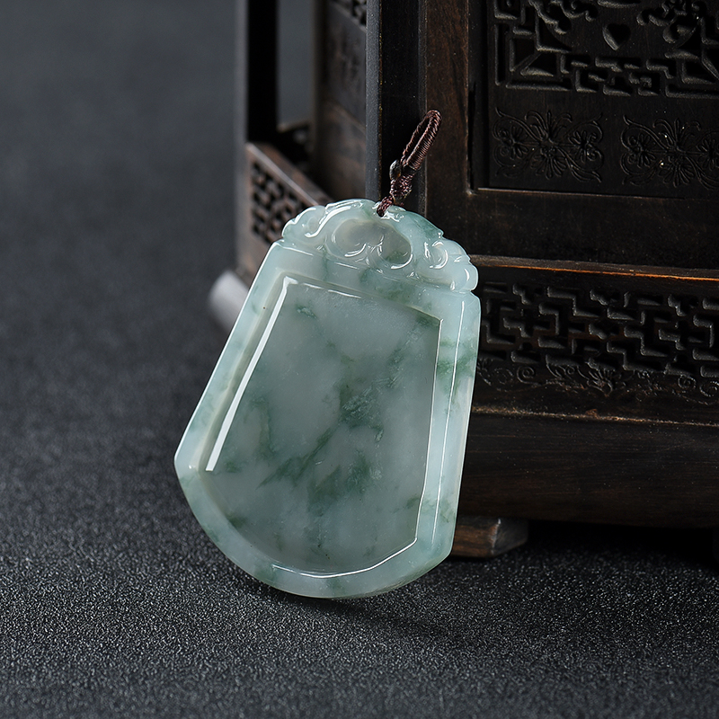 糯种翡翠无事牌吊坠-红掌柜