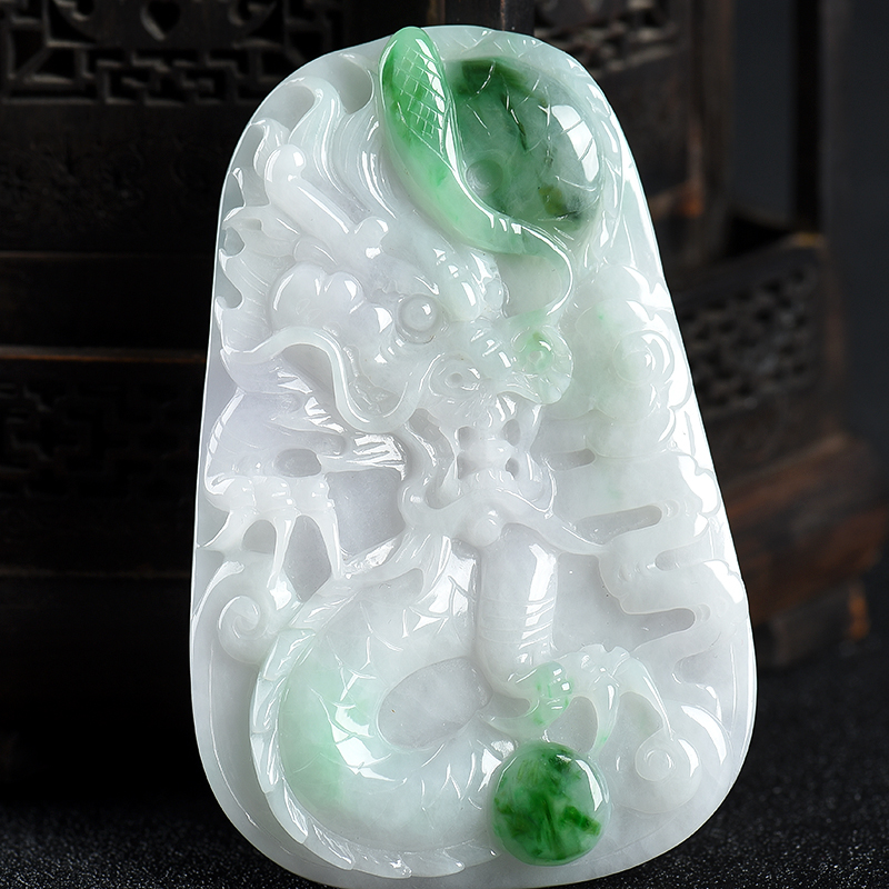 天然糯种飘翠翡翠辰龙吊坠-红掌柜