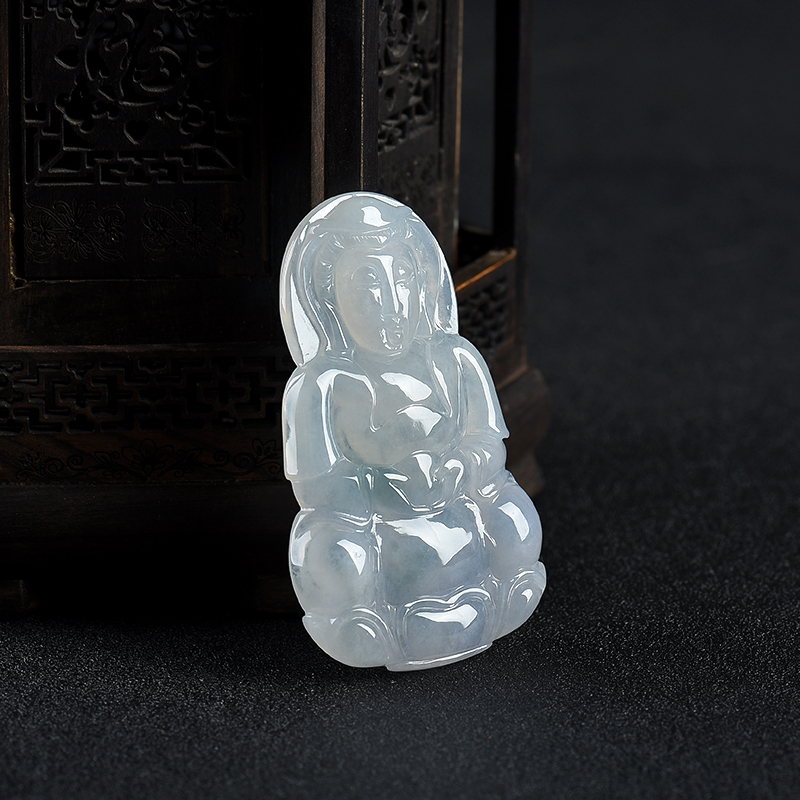 缅甸糯种俏色翡翠观音吊坠-红掌柜
