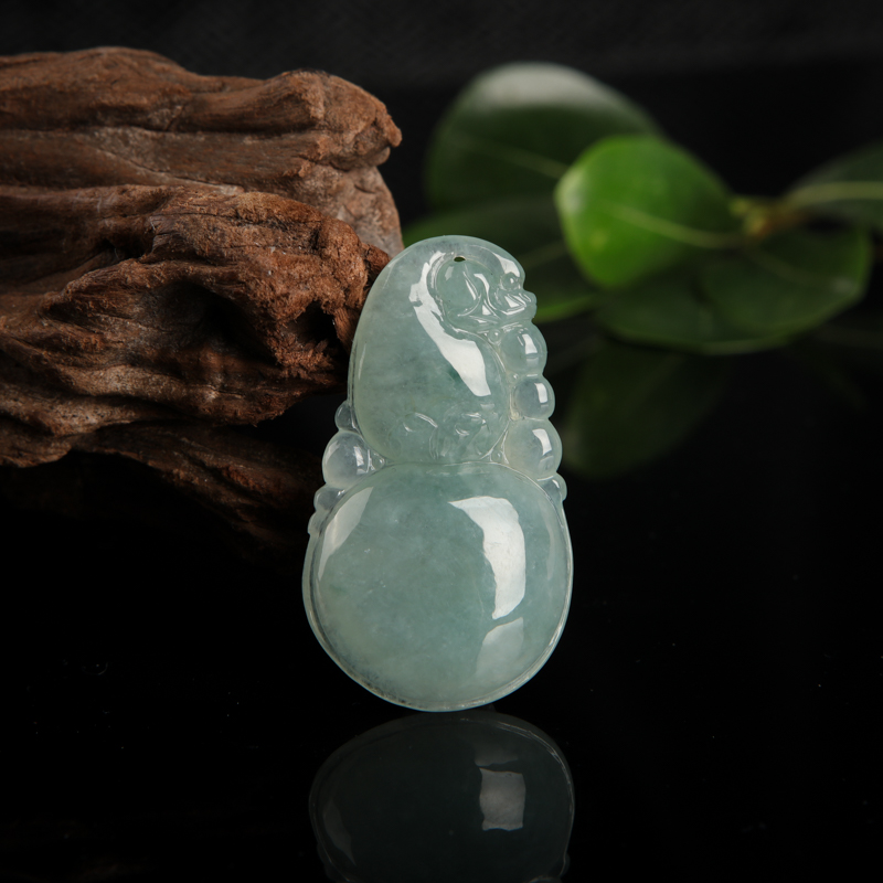 缅甸天然糯种飘花翡翠葫芦吊坠 - 红掌柜