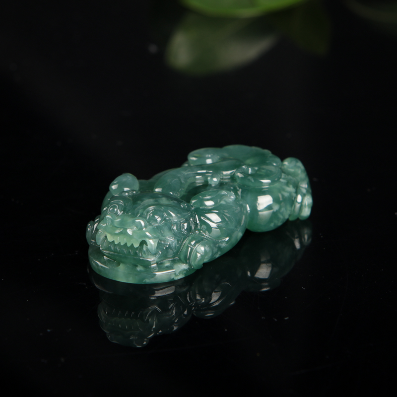 缅甸油青种暗绿翡翠貔貅吊坠-红掌柜