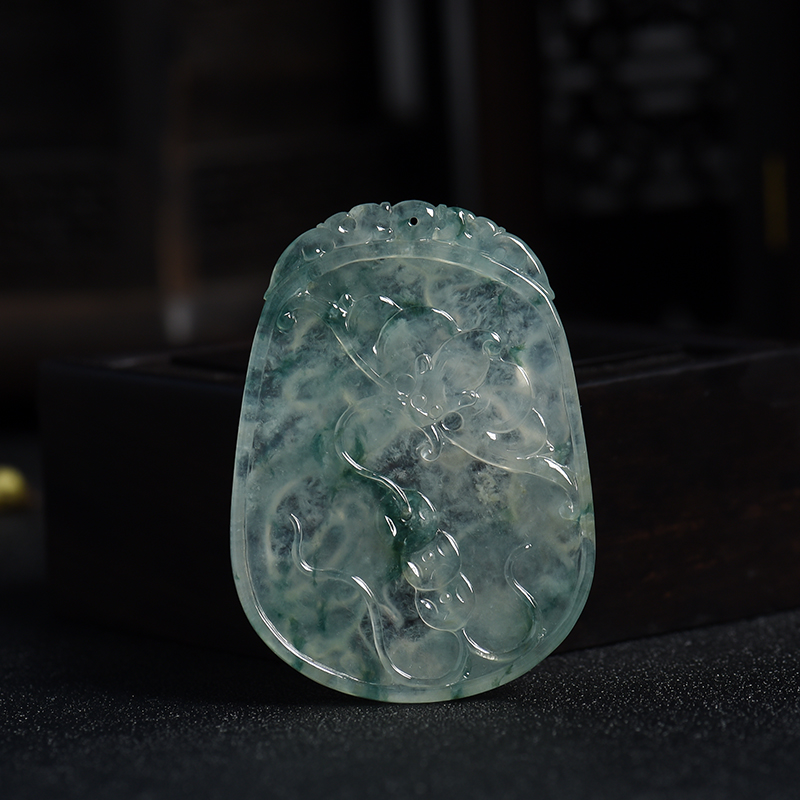 飘蓝花翡翠龙牌吊坠 - 红掌柜