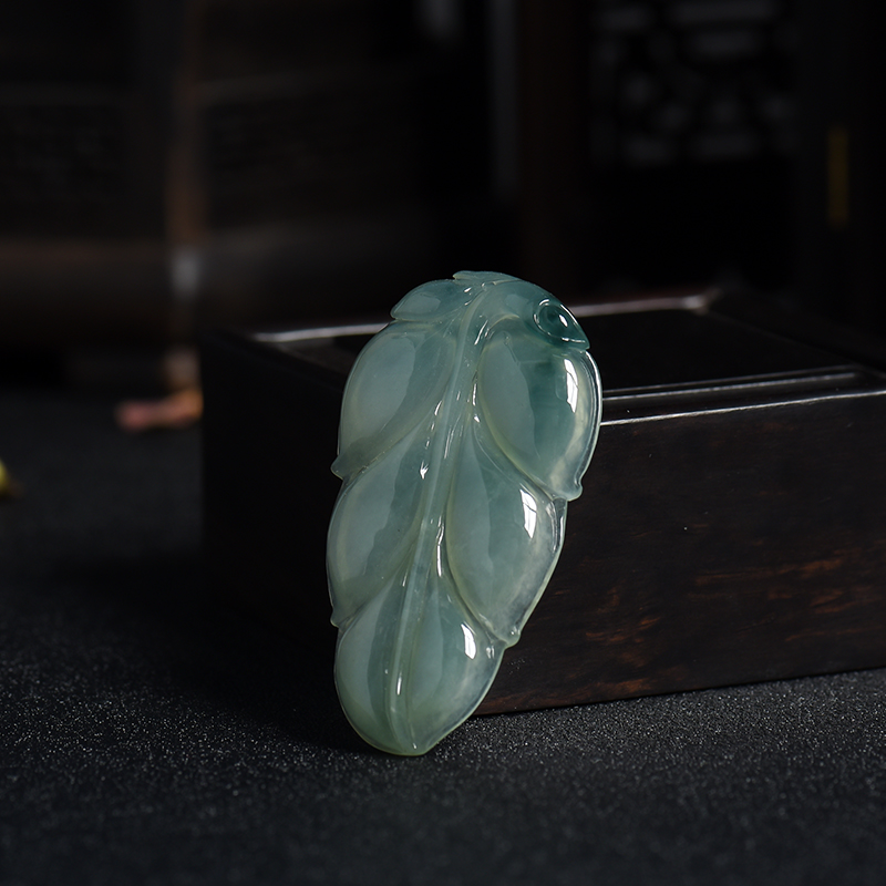 A货天然冰糯种灰绿色翡翠金枝玉叶吊坠 - 红掌柜