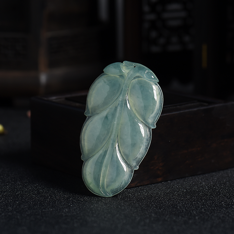 A货冰糯种蓝绿色翡翠金枝玉叶吊坠 - 红掌柜