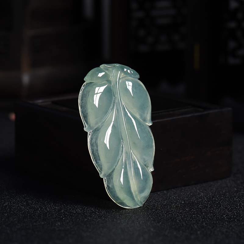 冰糯种蓝绿色翡翠金枝玉叶吊坠 - 红掌柜