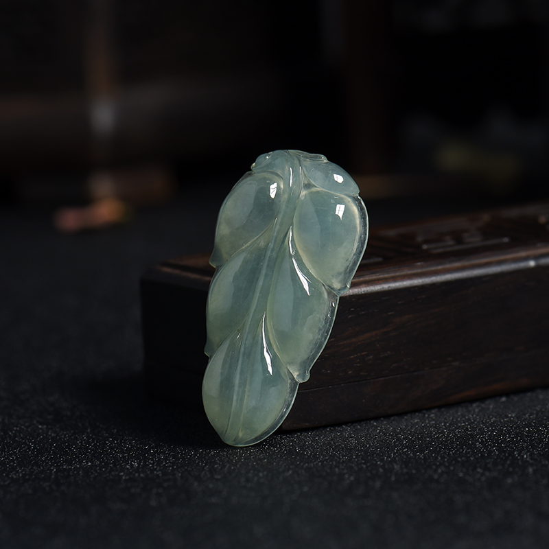 A货天然冰糯种蓝绿色翡翠金枝玉叶吊坠 - 红掌柜