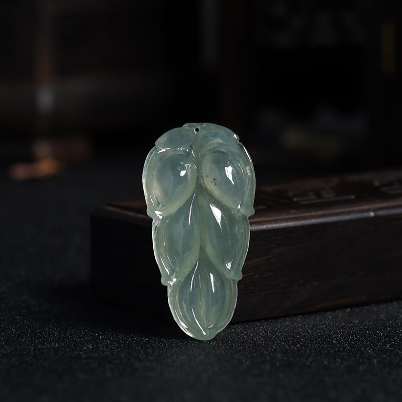 冰糯种蓝绿色翡翠金枝玉叶吊坠 - 红掌柜