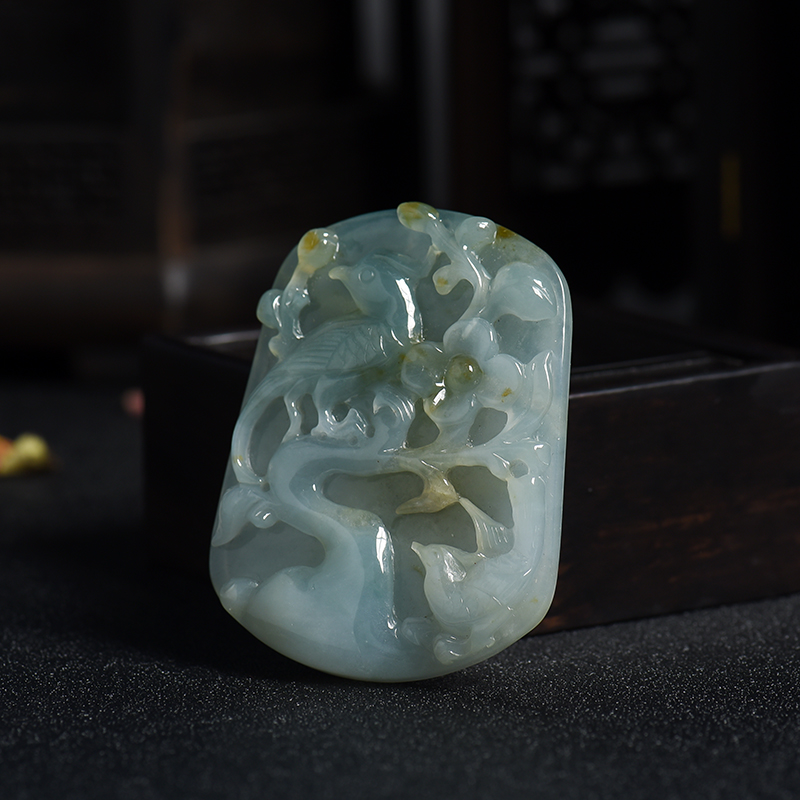 A货天然糯种俏色翡翠喜上眉梢吊坠 - 红掌柜