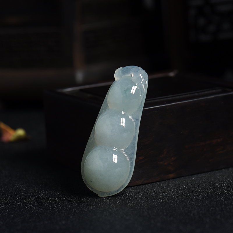 A货天然糯种白色翡翠连中三元吊坠 - 红掌柜