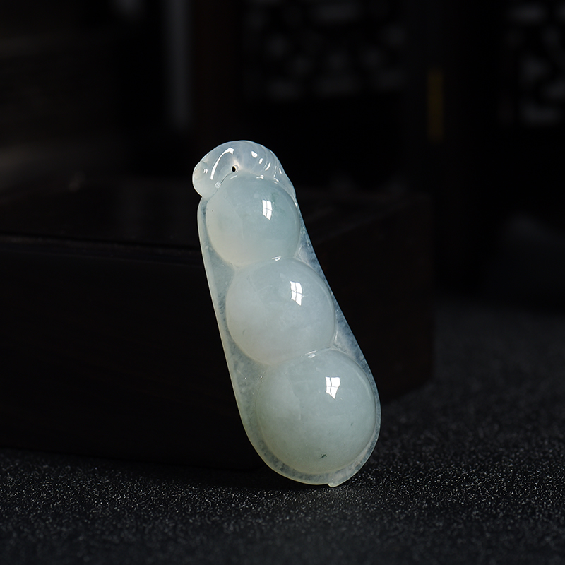 天然糯种白色翡翠连中三元吊坠 - 红掌柜