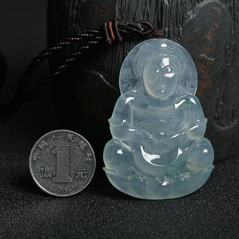 缅甸A货天然冰种翡翠观音吊坠 - 红掌柜