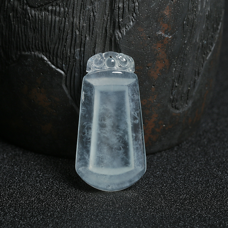 缅甸A货天然冰种无色翡翠无事牌吊坠 - 红掌柜