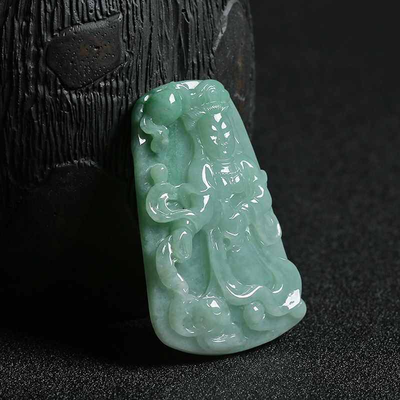 A货天然糯种浅绿色翡翠观音吊坠 - 红掌柜