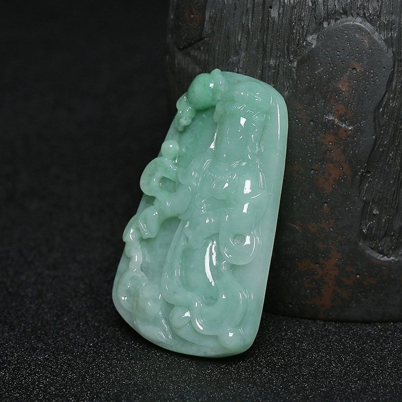 糯种浅绿色翡翠观音吊坠 - 红掌柜
