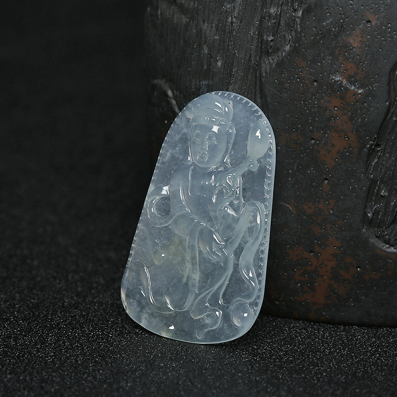 冰种无色翡翠观音吊坠 - 红掌柜