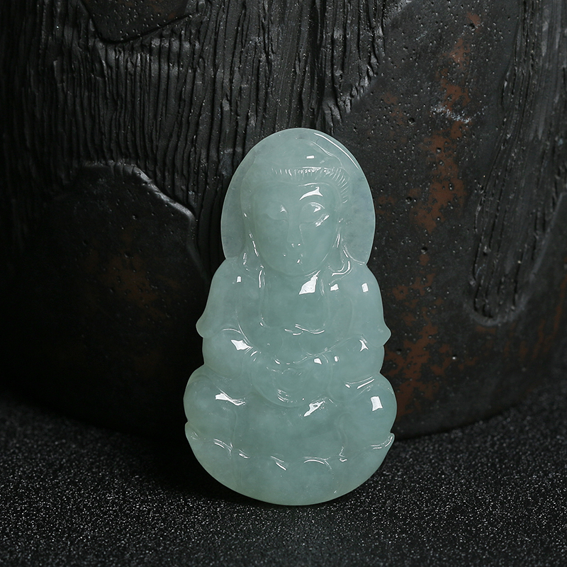 缅甸天然糯种浅绿色翡翠观音吊坠 - 红掌柜