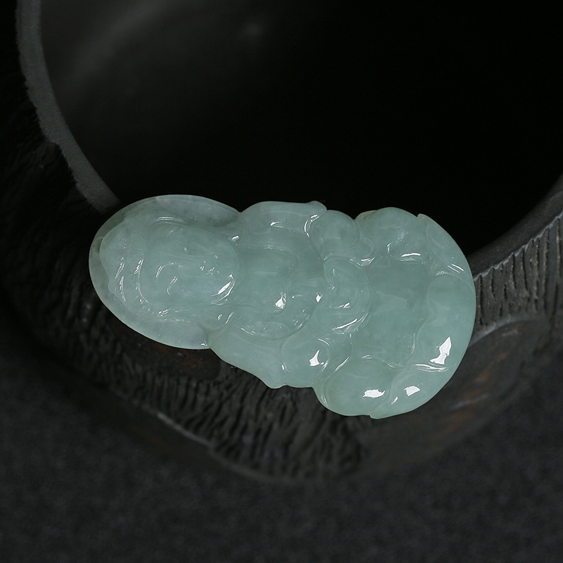 缅甸糯种浅绿色翡翠观音吊坠 - 红掌柜