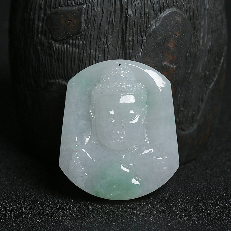 缅甸天然糯种飘绿花翡翠佛祖吊坠 - 红掌柜