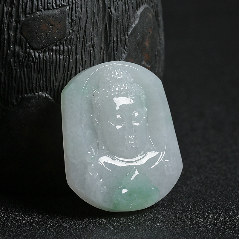 天然糯种飘绿花翡翠佛祖吊坠 - 红掌柜