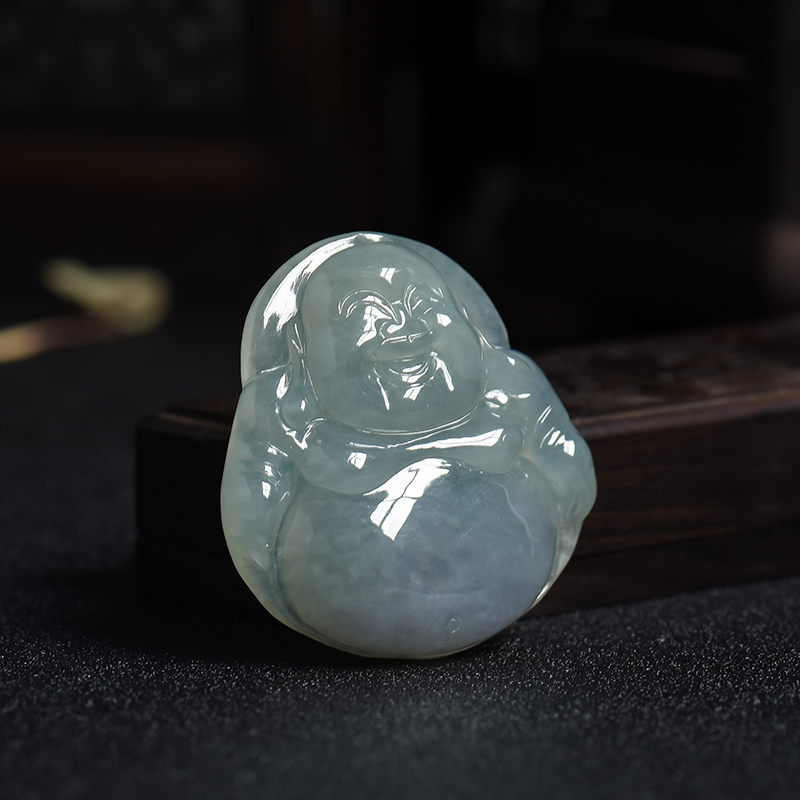 冰糯种翡翠弥勒佛吊坠-红掌柜