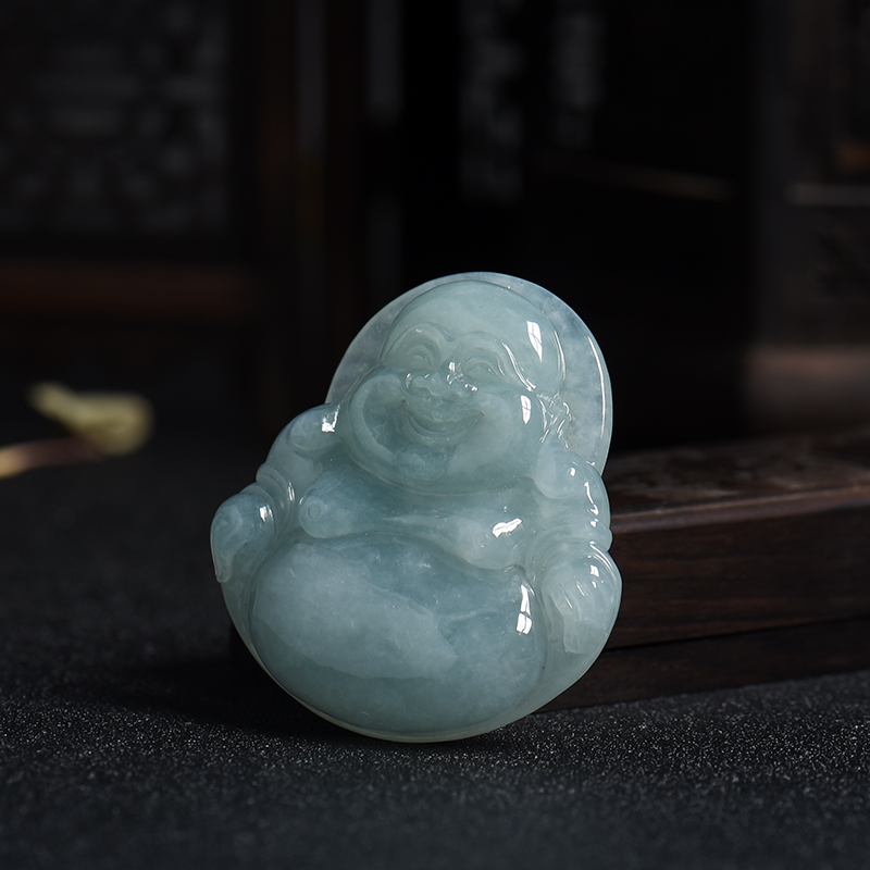 蓝绿色翡翠弥勒佛吊坠-红掌柜