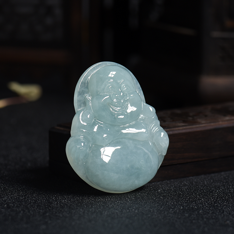 冰糯种翡翠弥勒佛吊坠-红掌柜