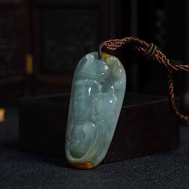 天然糯种俏色翡翠观音吊坠-红掌柜